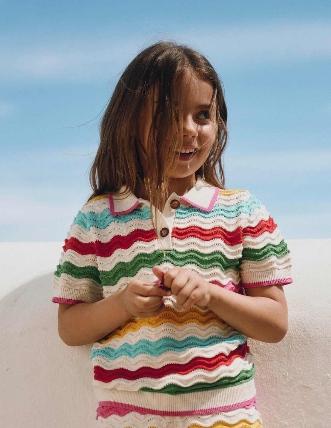 Pointelle Knitted Polo Top-Ecru Marl Multi Wave / Boden us