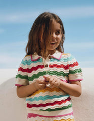 Pointelle Knitted Polo Top-Ecru Marl Multi Wave / Boden us