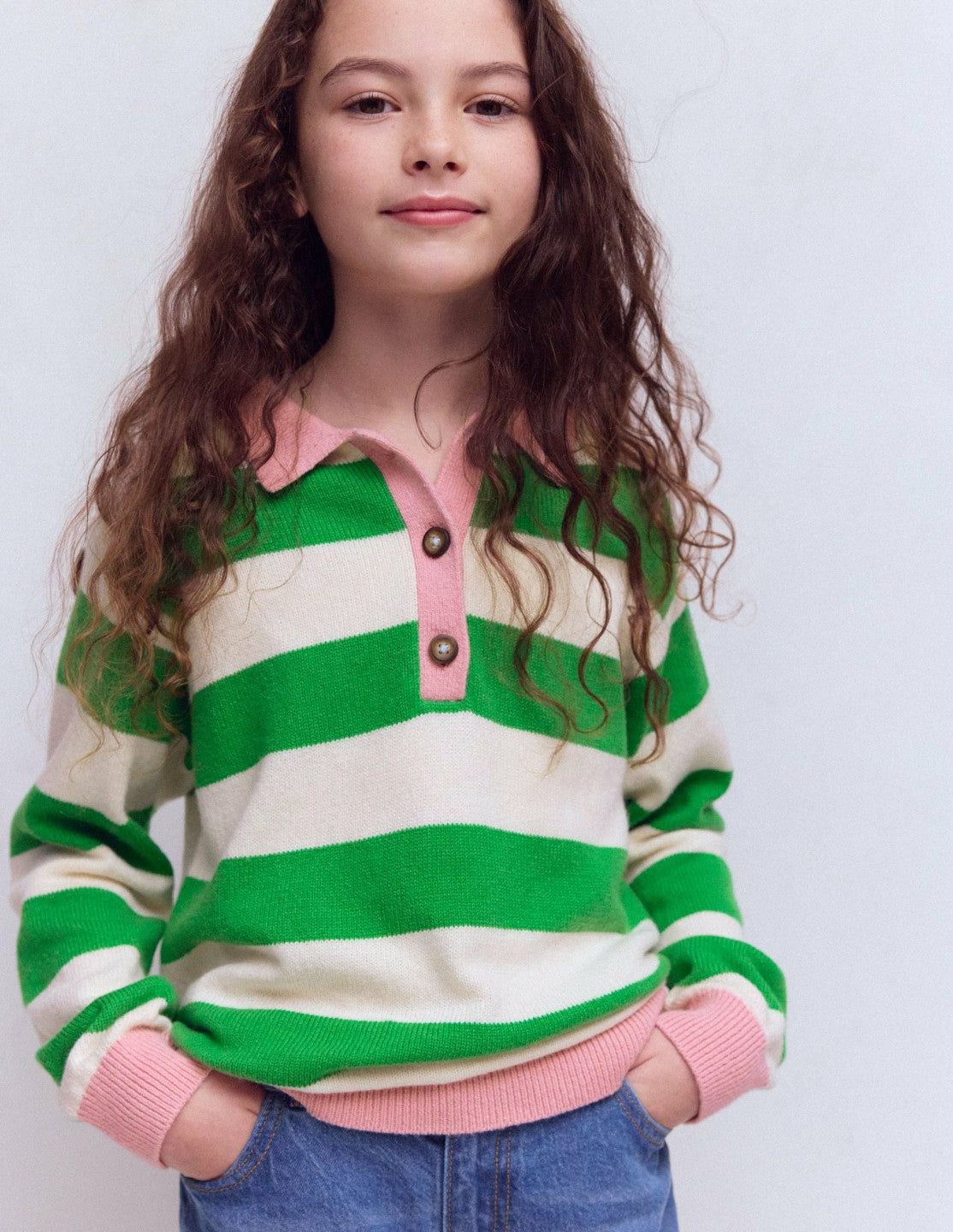 Knitted Rugby Sweater-Pea Green/Ecru Marl / Boden