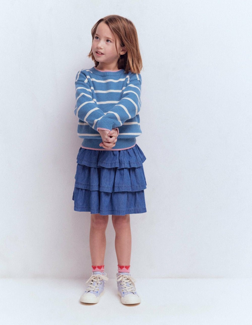 Drop Shoulder Sweater-Silve Lake Blue/Ecru Marl / Boden Sale
