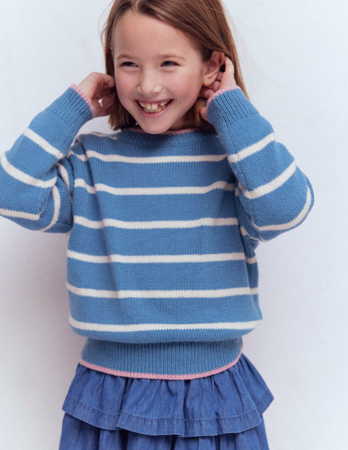 Drop Shoulder Sweater-Silve Lake Blue/Ecru Marl / Boden Sale