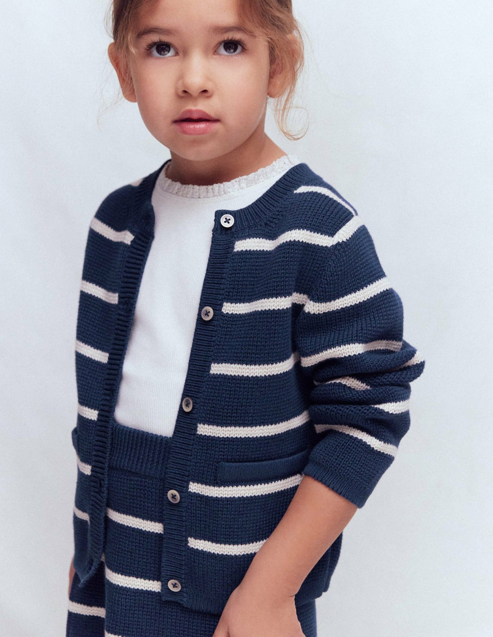 Crew Neck Knitted Jacket-College Navy/Soft Ivory Stripe / Boden Online