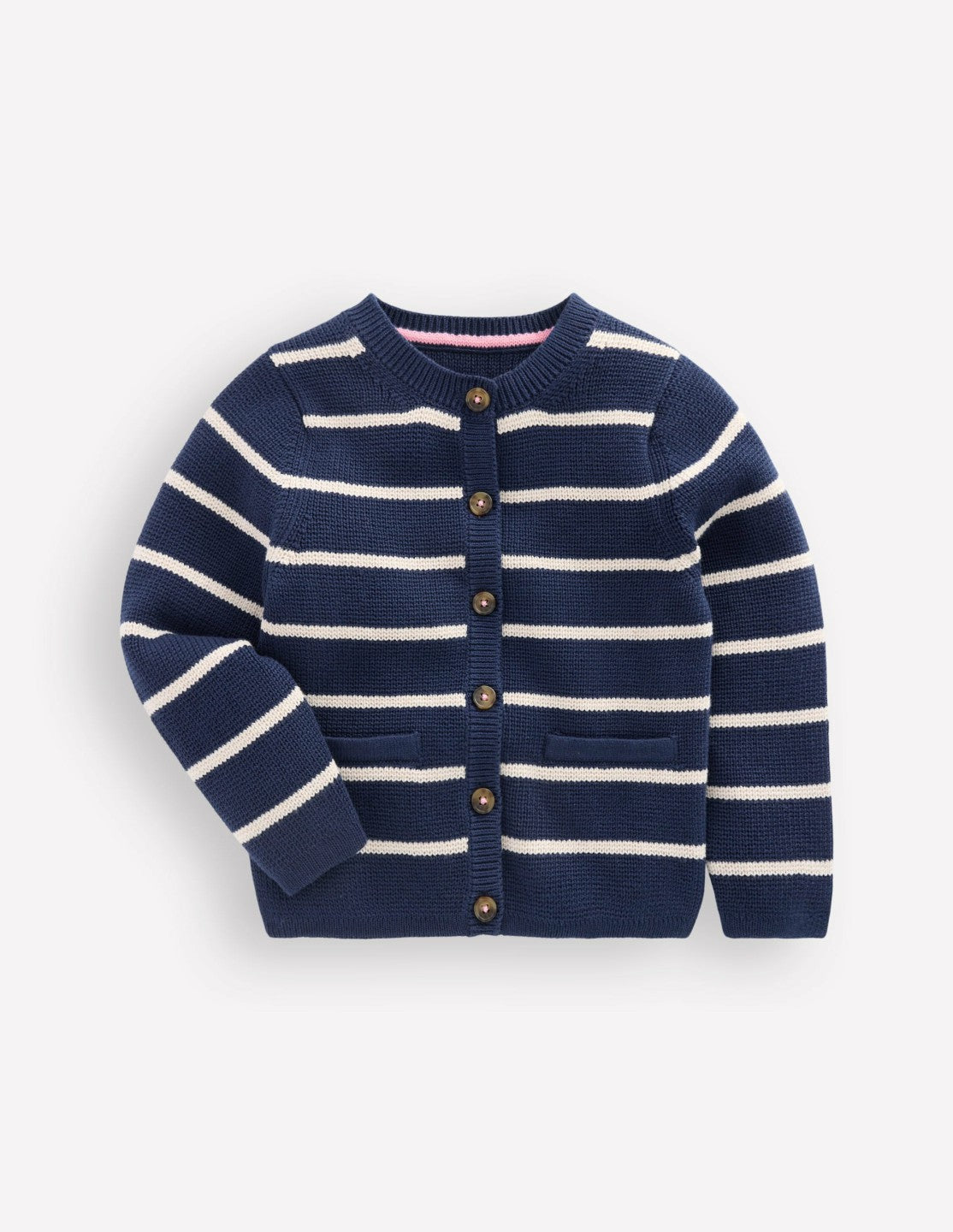 Crew Neck Knitted Jacket-College Navy/Soft Ivory Stripe / Boden Online