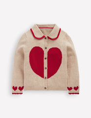Collared Logo Cardigan-Chinchilla Melange Heart / Boden Sale
