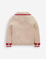 Collared Logo Cardigan-Chinchilla Melange Heart / Boden Sale