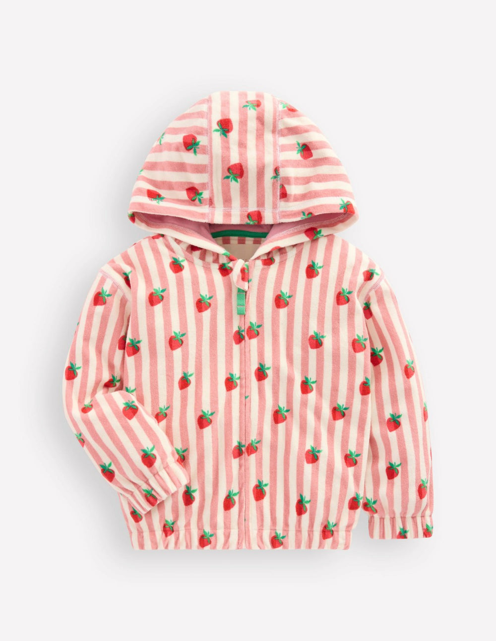 Relaxed Towelling Hoodie-Blush Strawberry Stripe / Boden On sale