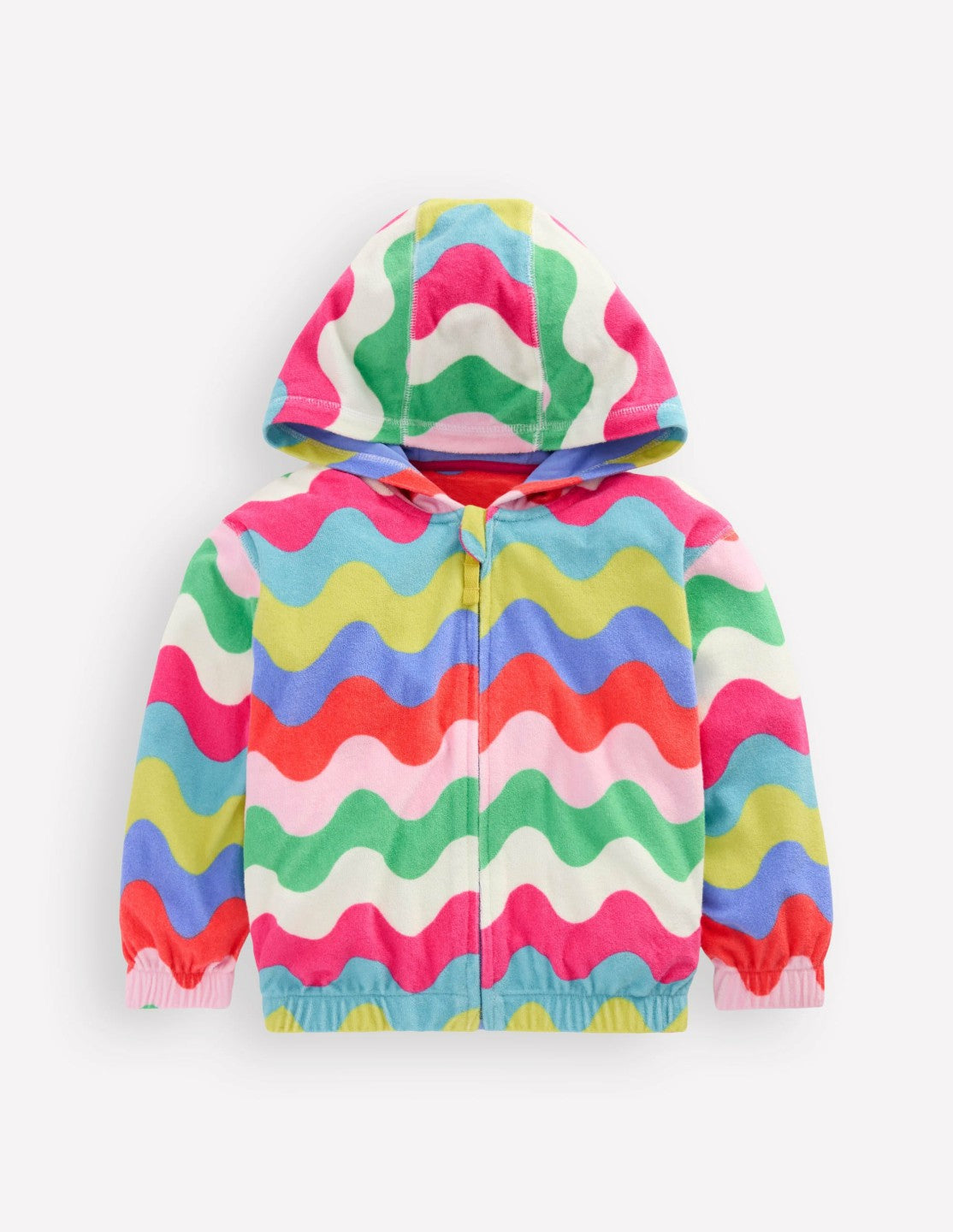 Relaxed Towelling Hoodie-Multi Wave Stripe / Boden