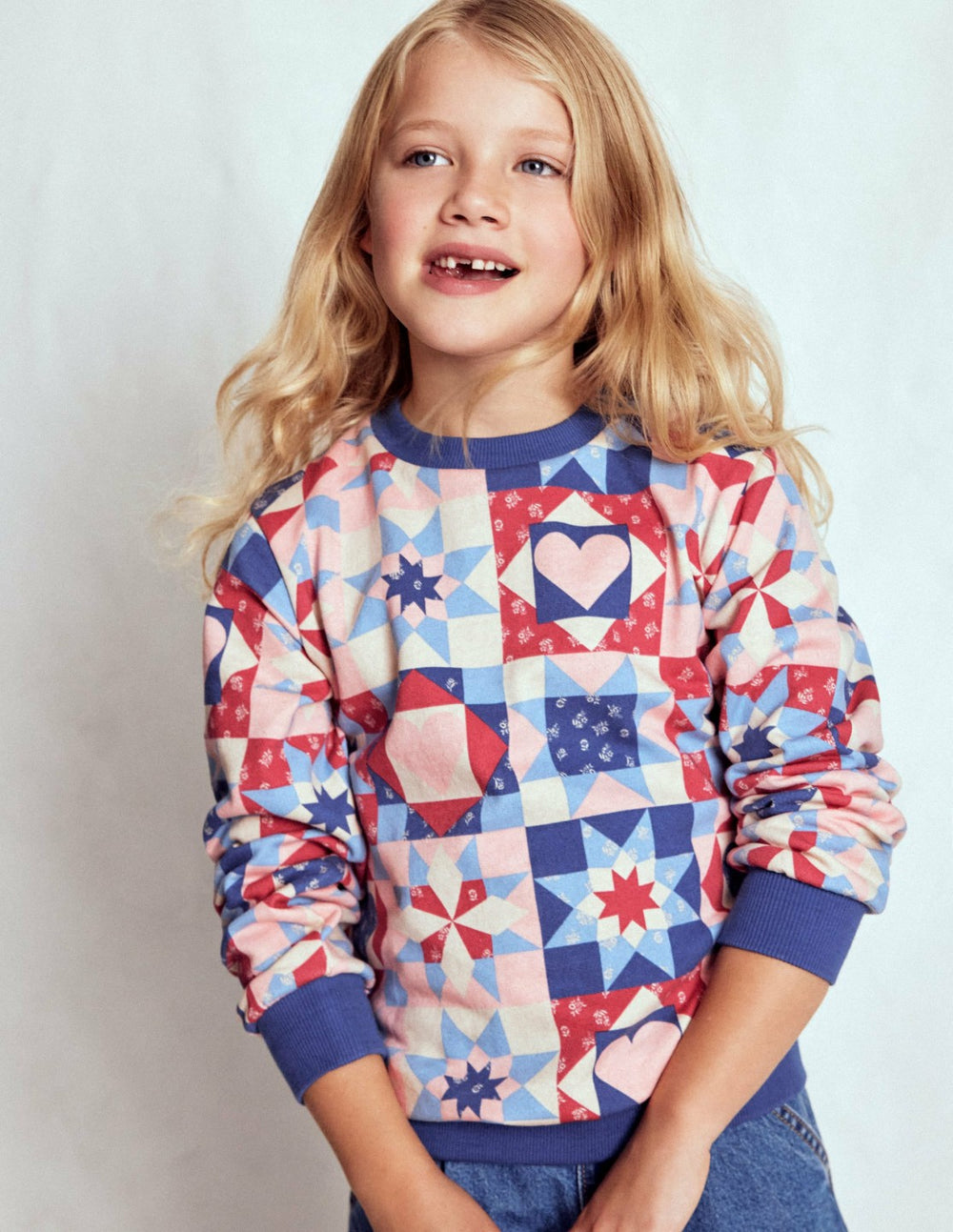 Printed Sweatshirt-Alaskan Blue Patchwork / Boden Discount