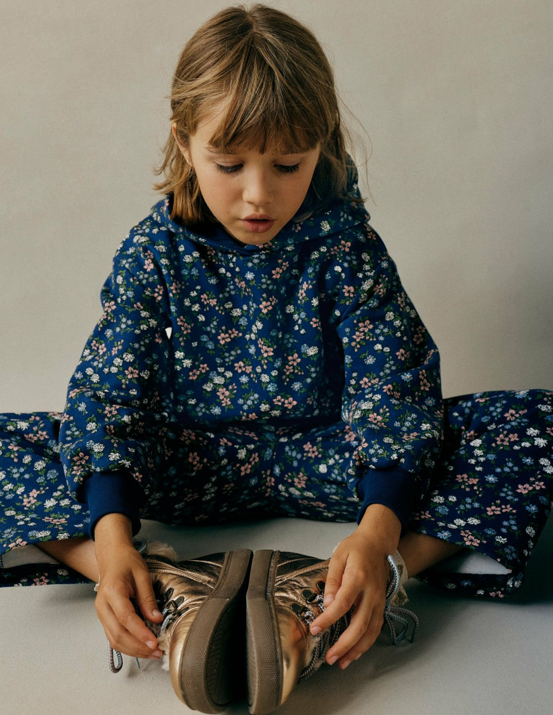 Printed Hoody-Starboard Blue Meadow Floral / Boden Sale