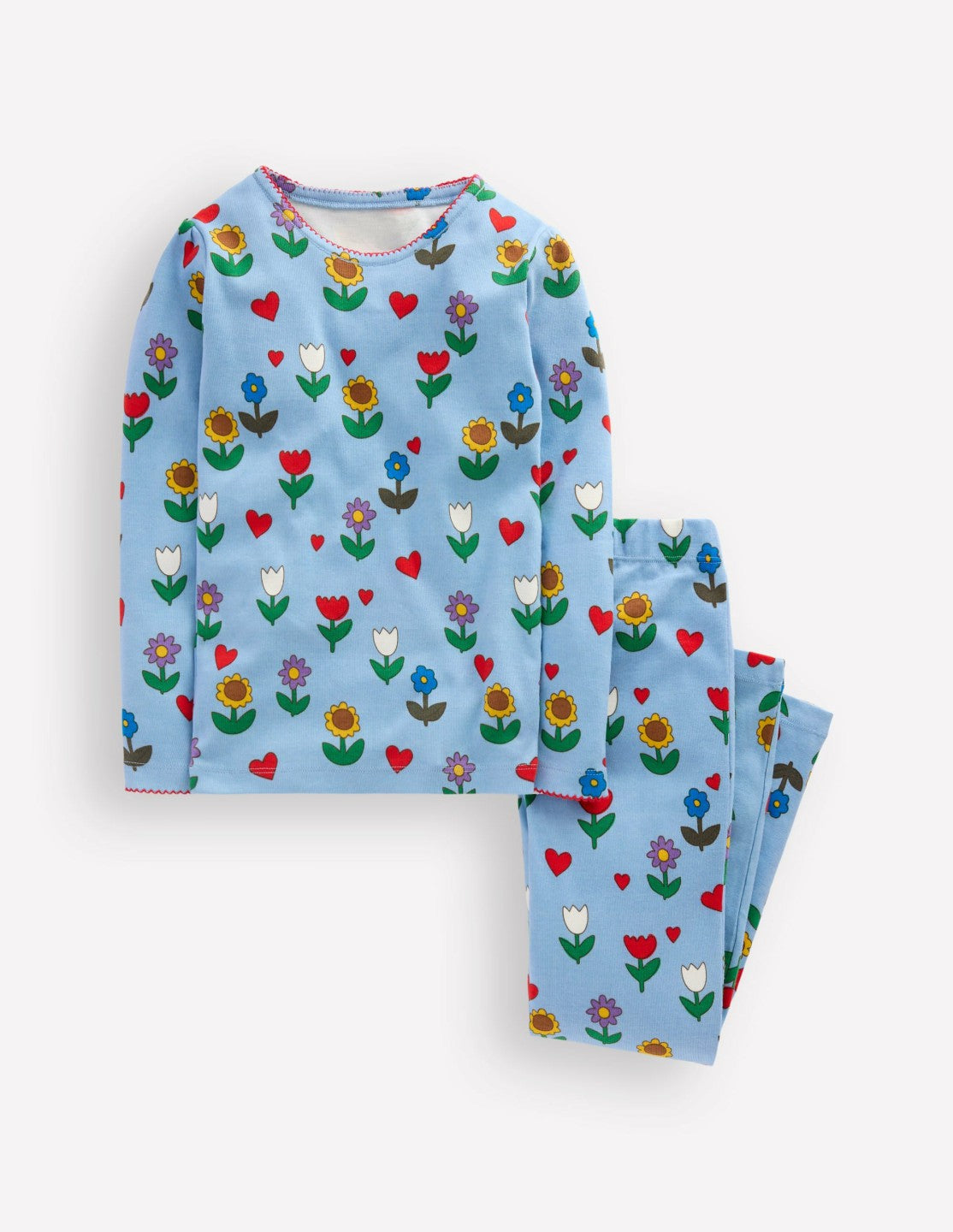 Snug Long John Pajamas-Glacier Blue Sunflower Garden / Boden