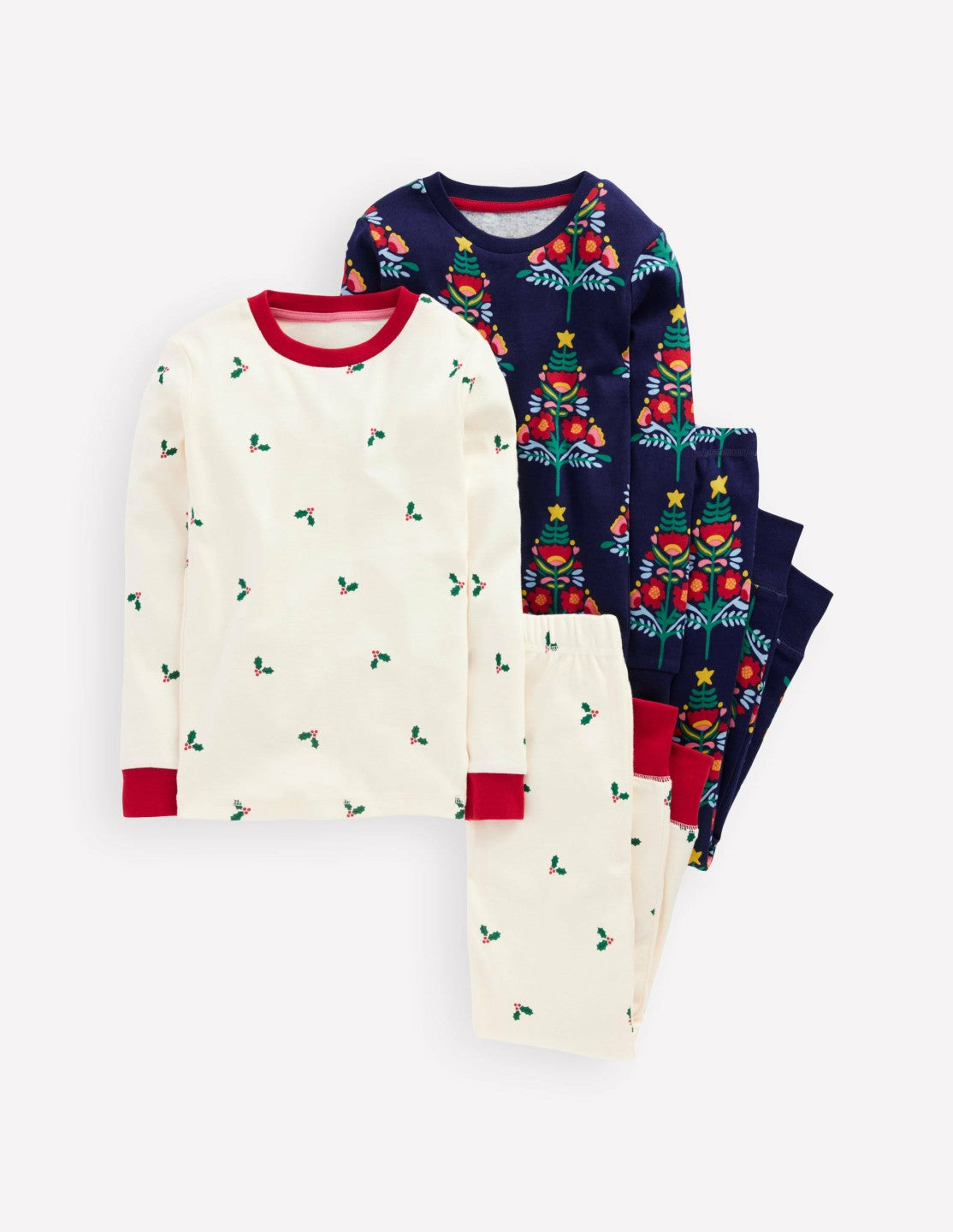 Twin Pack Snug Pajamas-College Navy Christmas Trees / Boden Online