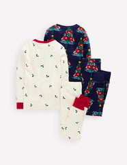 Twin Pack Snug Pajamas-College Navy Christmas Trees / Boden Online