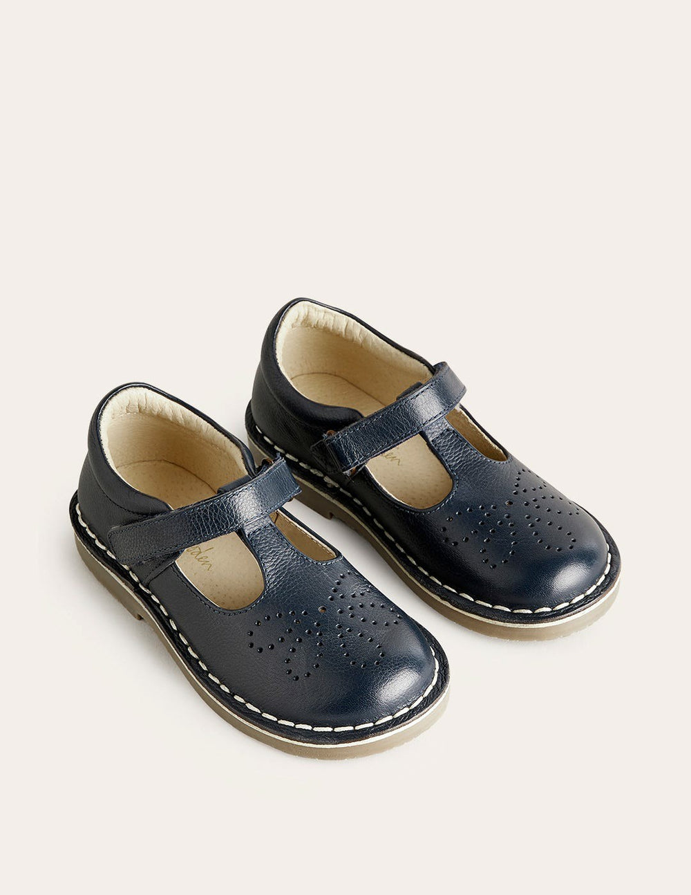 Leather T-bar Flats-Navy / Boden Outlet
