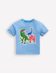 Short Sleeve Badge T-shirt-Glacier Blue Dino / Boden Sale