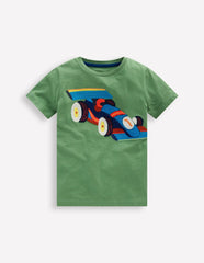 Short Sleeve Appliqué T-shirt-Willow Green Race Car / Boden Discount