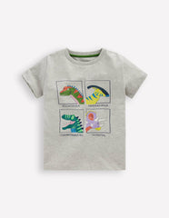 Short Sleeve Graphic T-shirt-Grey Marl Dinos / Boden Sale