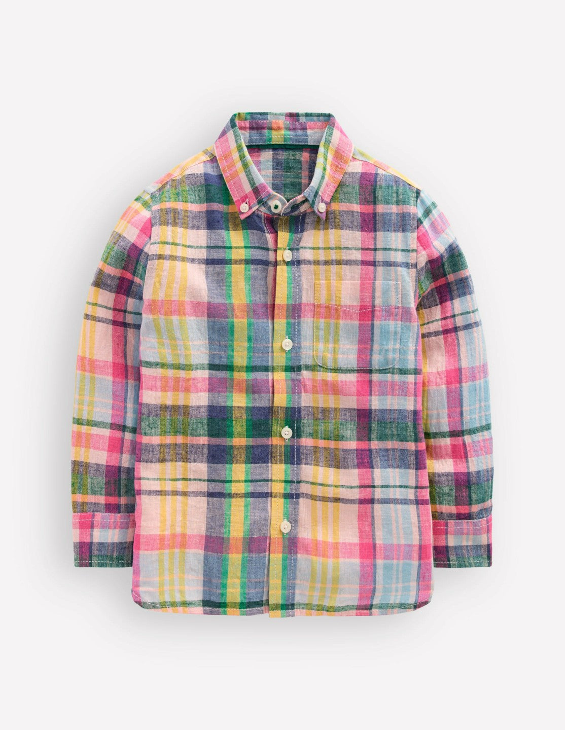 Long Sleeve Cotton Linen Shirt-Madras Check / Boden
