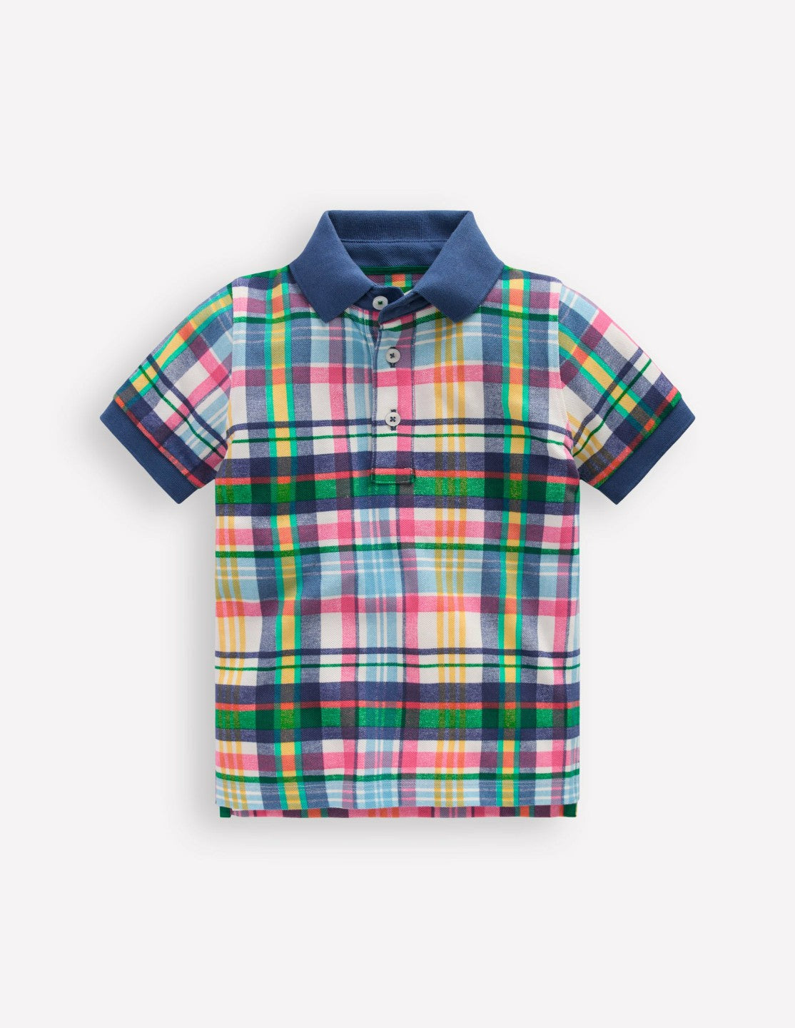 Piqué Polo Shirt-Ivory, Pink & Green Madras / Boden Sale