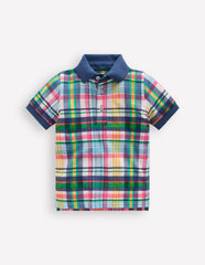 Piqué Polo Shirt-Ivory, Pink & Green Madras / Boden Sale