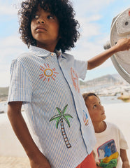 Embroidered Short Sleeve Shirt-Sea Side Embroidery / Boden us