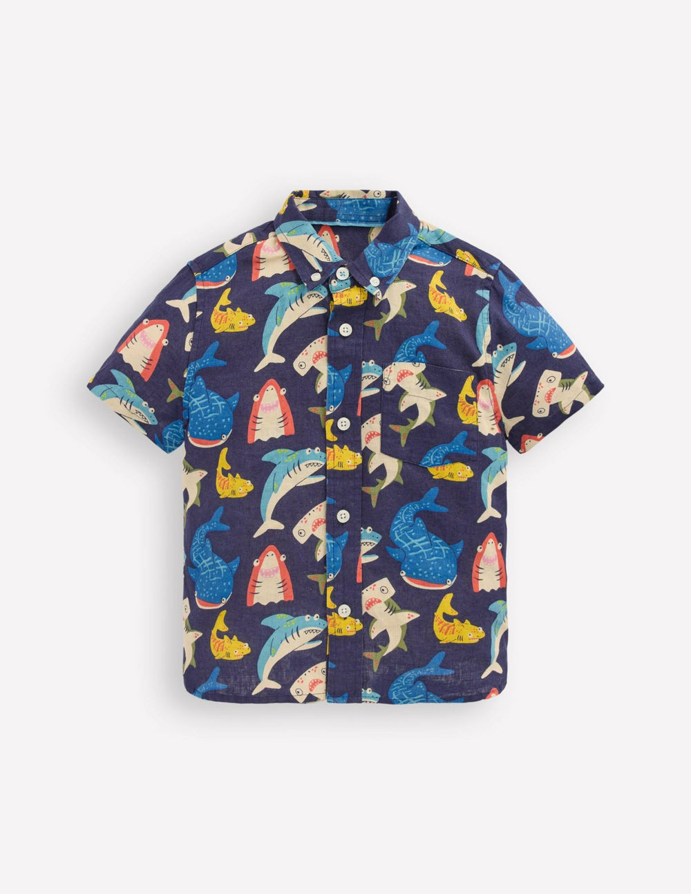 Cotton Linen Shirt-College Navy Multi Sharks / Boden On sale