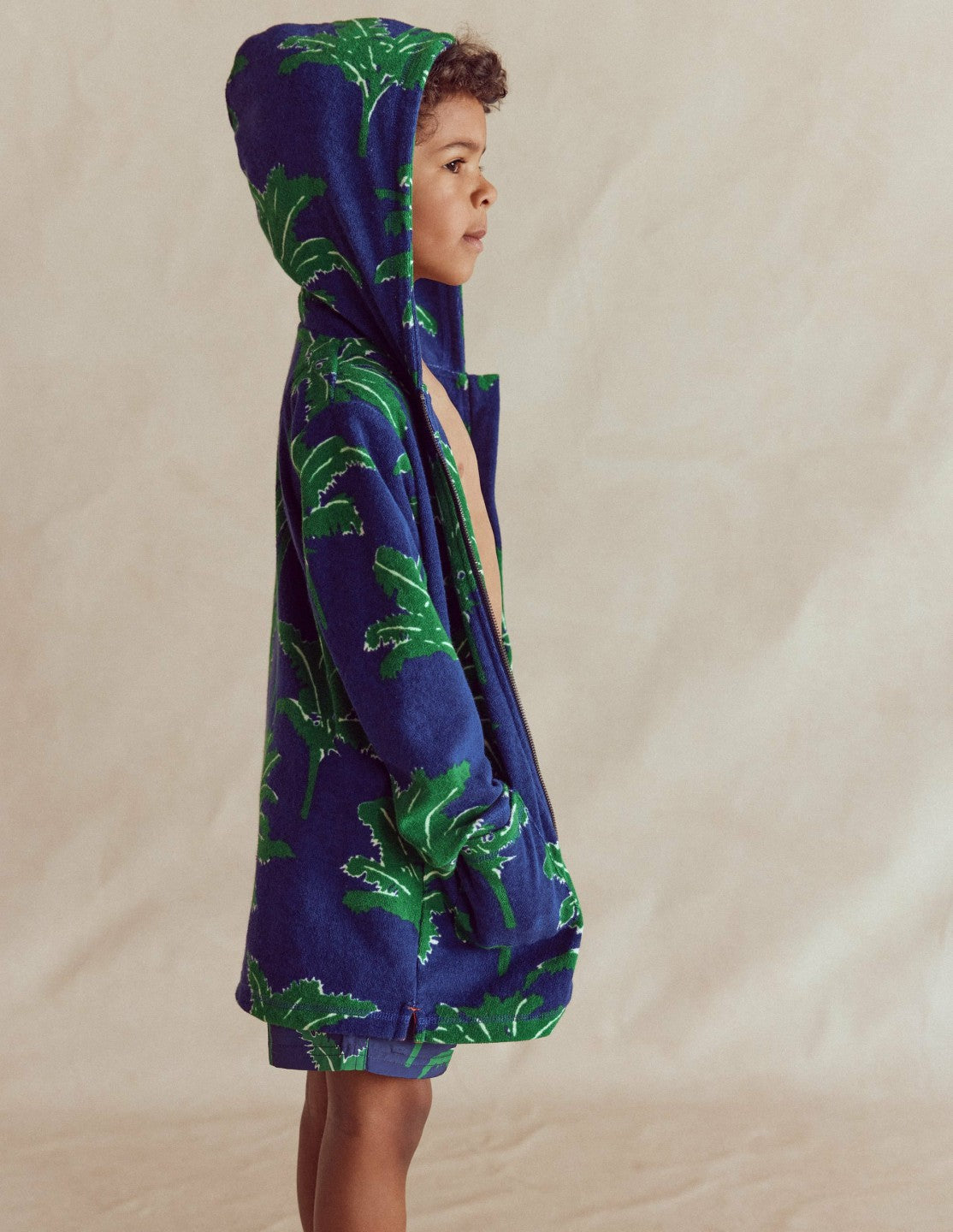 Towelling Zip-Up Throw-On-Starboard Blue Palm Trees / Boden Sale