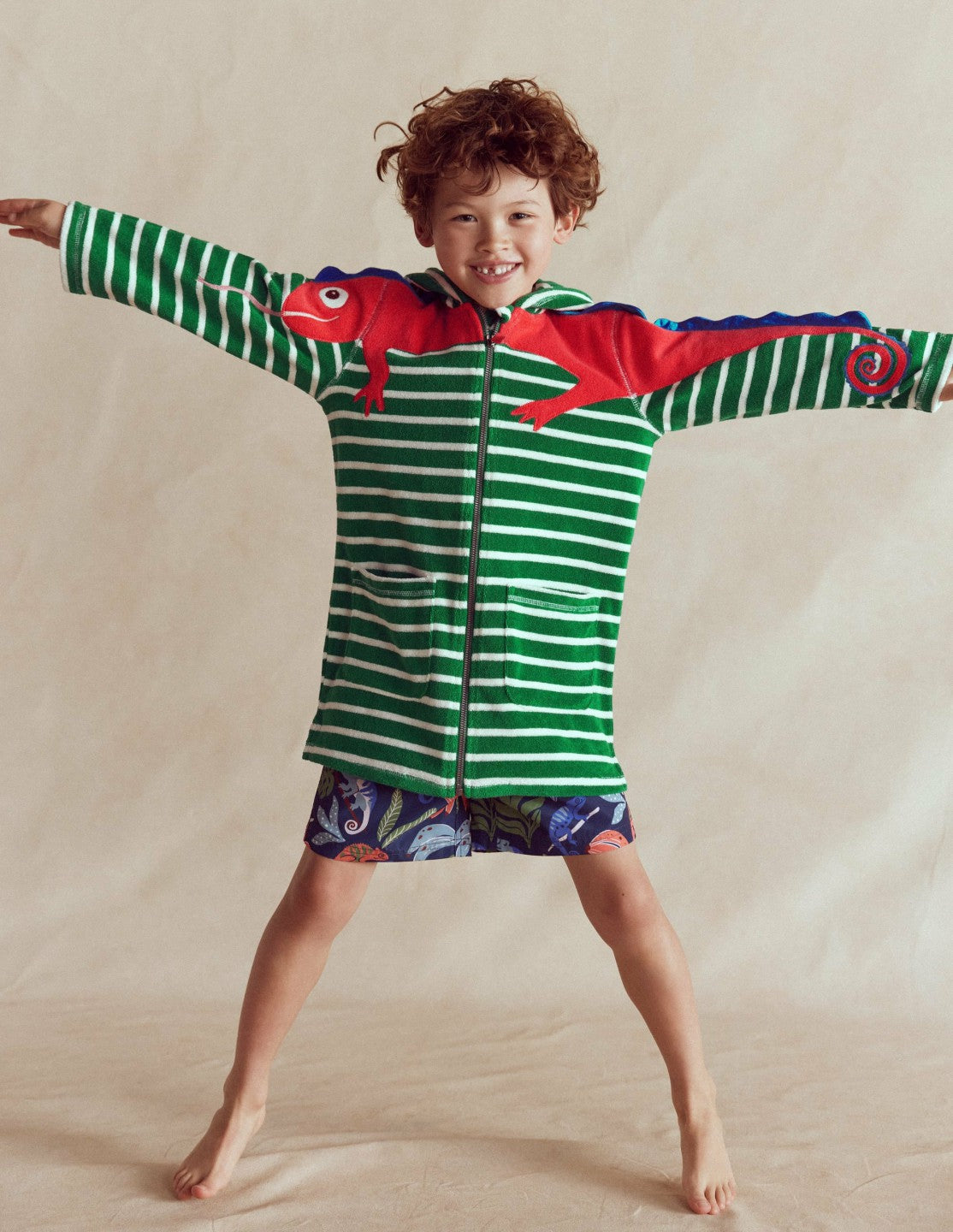 Fun Towelling Zip-up Throw On-Chameleon Green Stripe / Boden Online