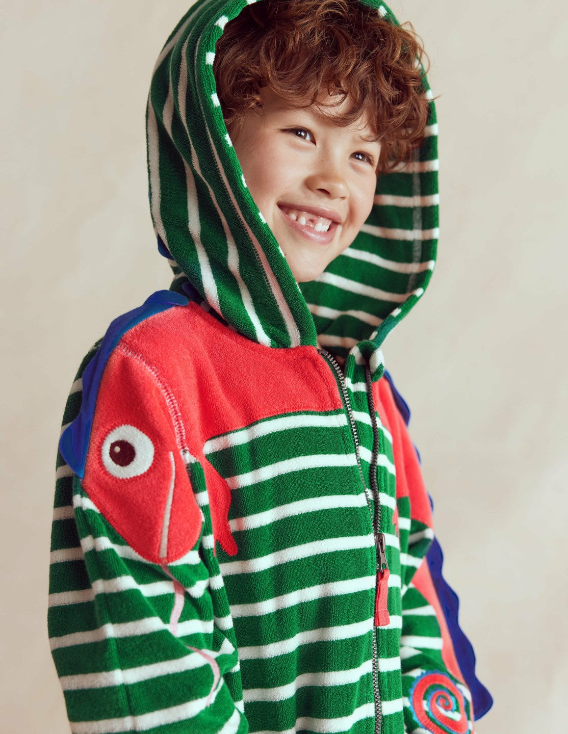 Fun Towelling Zip-up Throw On-Chameleon Green Stripe / Boden Online