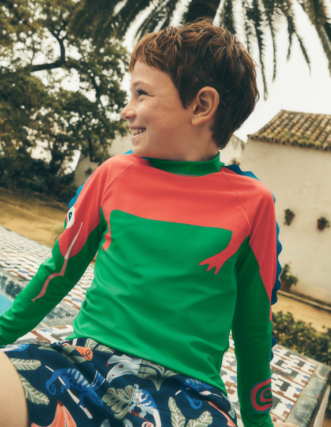 Sun Safe Fun Rash Vest-Shady Green Chameleon / Boden Discount