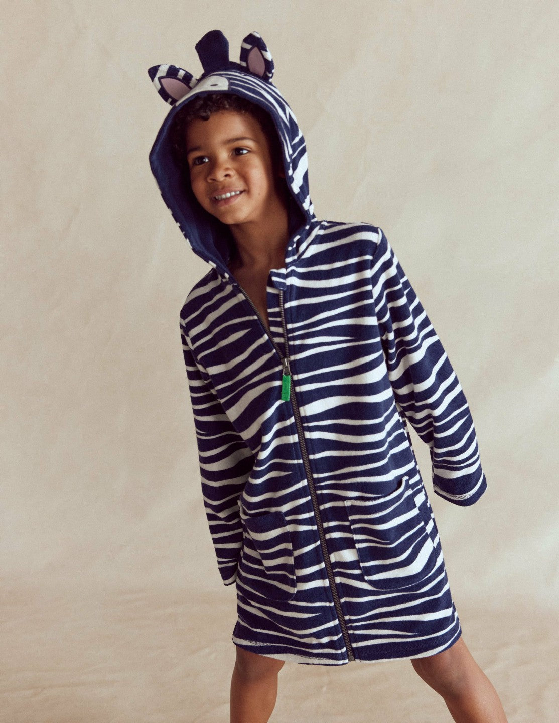 Fun Towelling Zip-up Throw On-Zebra / Boden