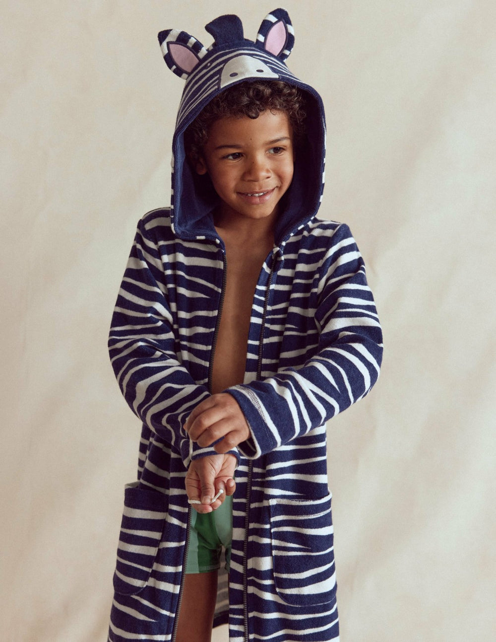 Fun Towelling Zip-up Throw On-Zebra / Boden