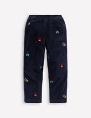 Pull-on Cord Pants-Construction Embroidery / Boden