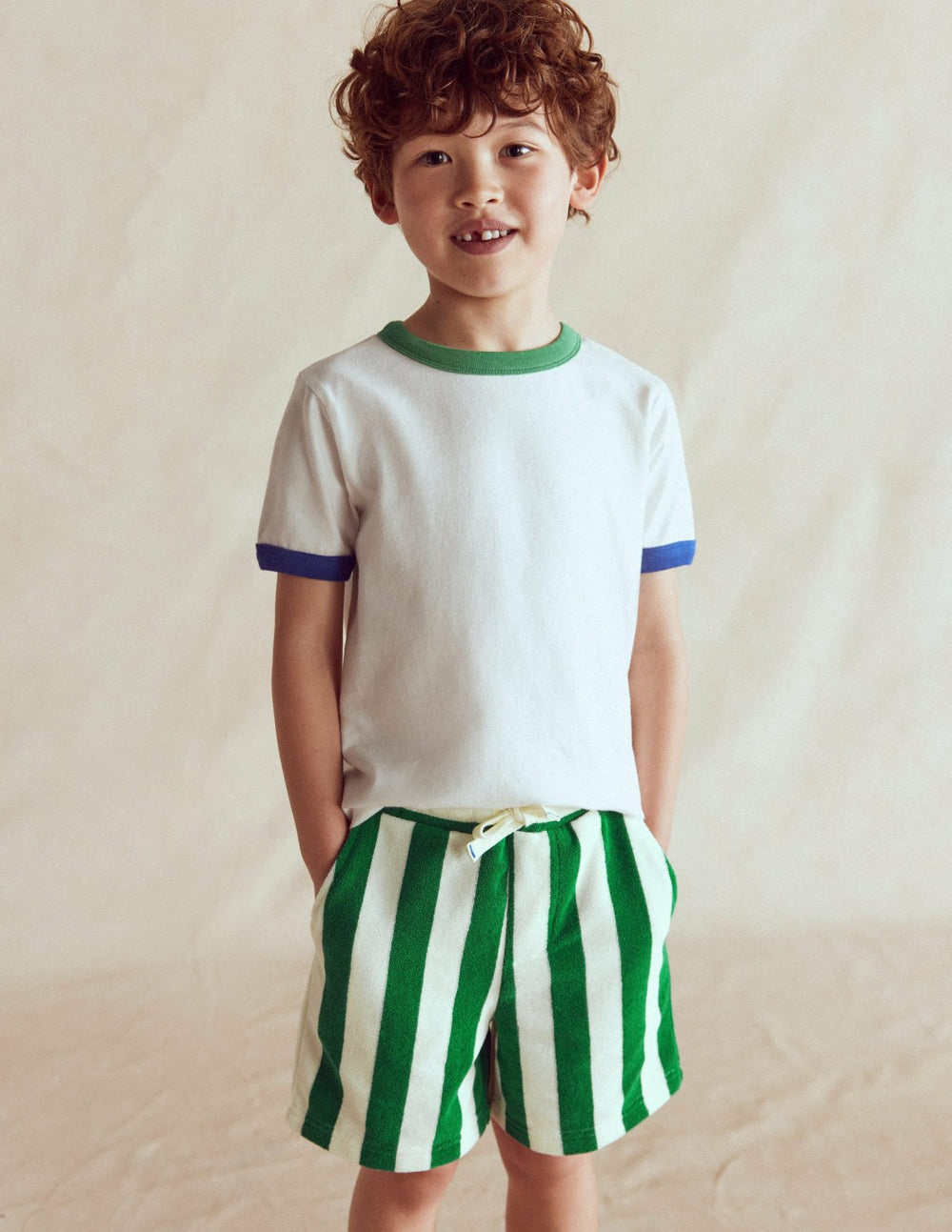 Towelling Shorts-Green and Ivory Stripe / Boden us