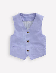 Cotton Oxford Waistcoat-Blue Oxford / Boden