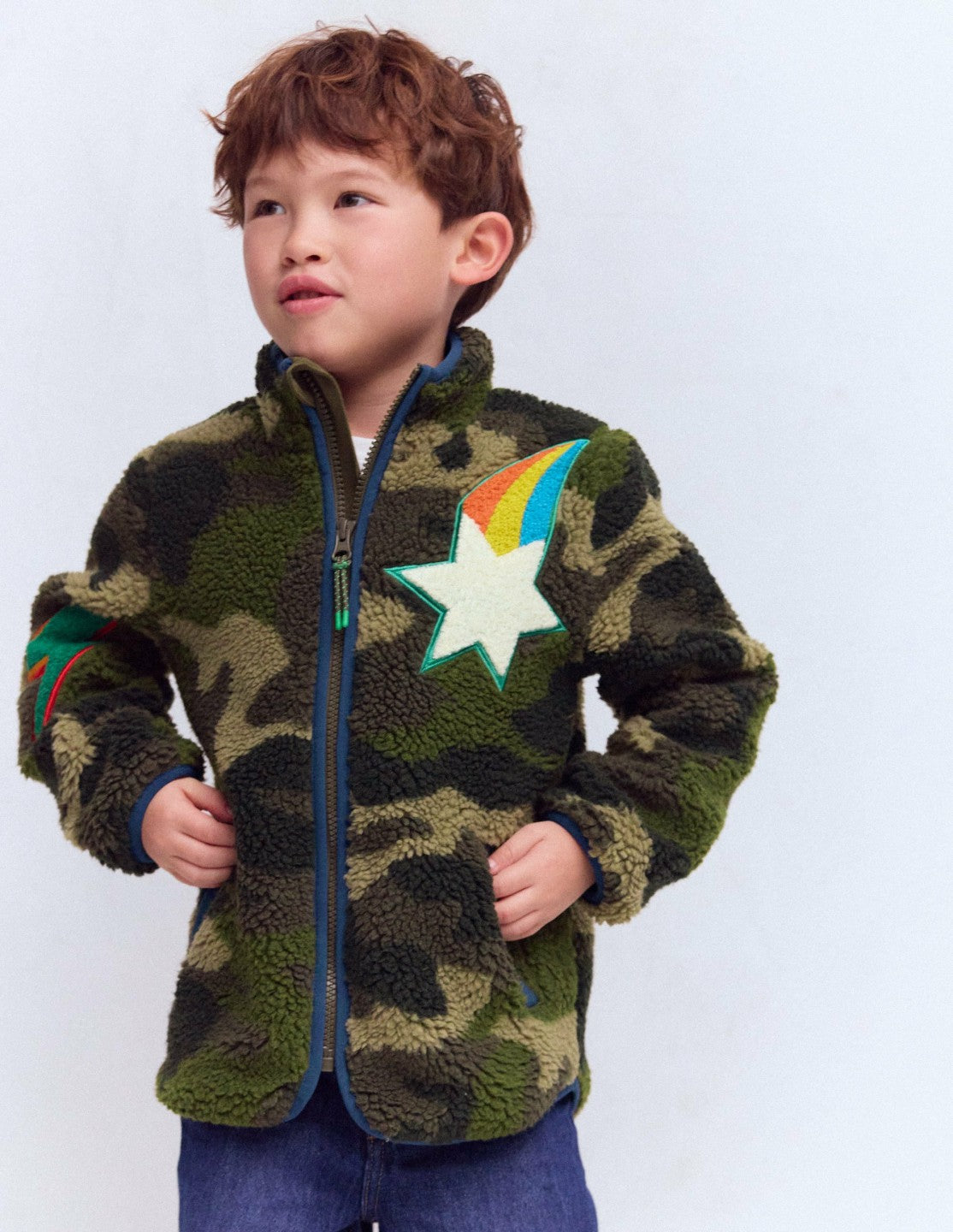 Cosy Borg Jacket-Camo Badges / Boden