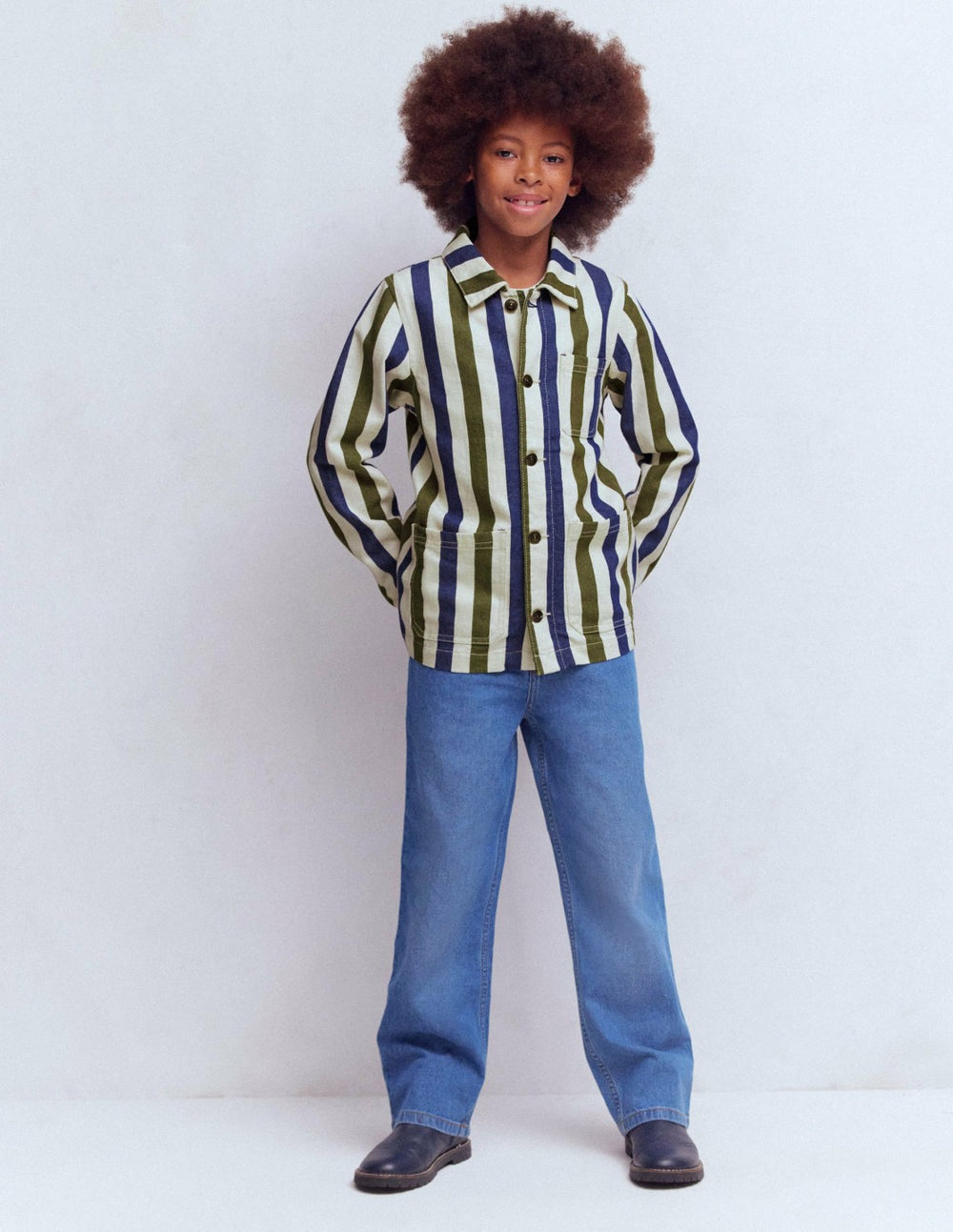 Twill Jacket-Blue and Green Stripe / Boden Outlet