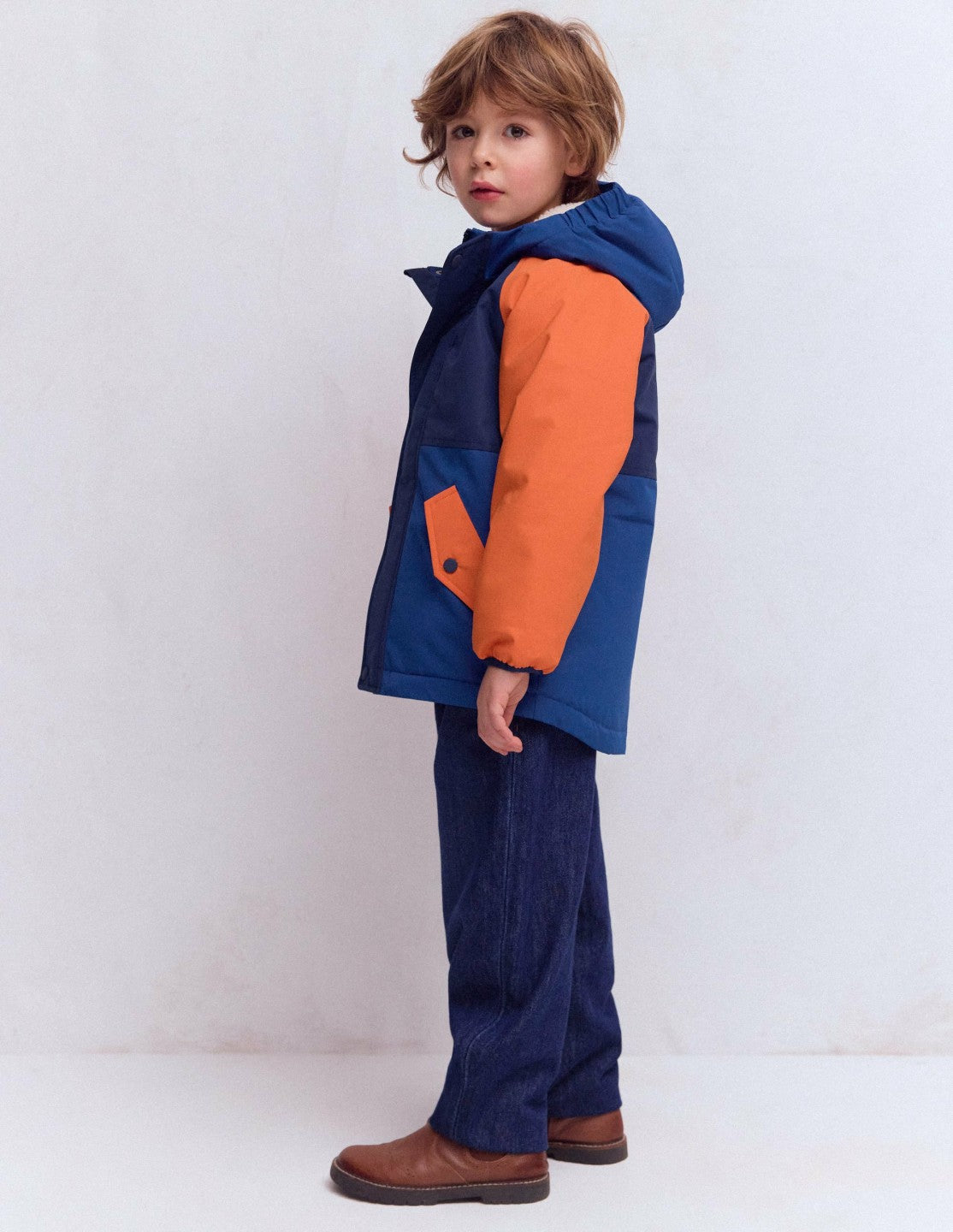 Boys Borg Lined Anorak-Orange Colour Block / Boden Sale
