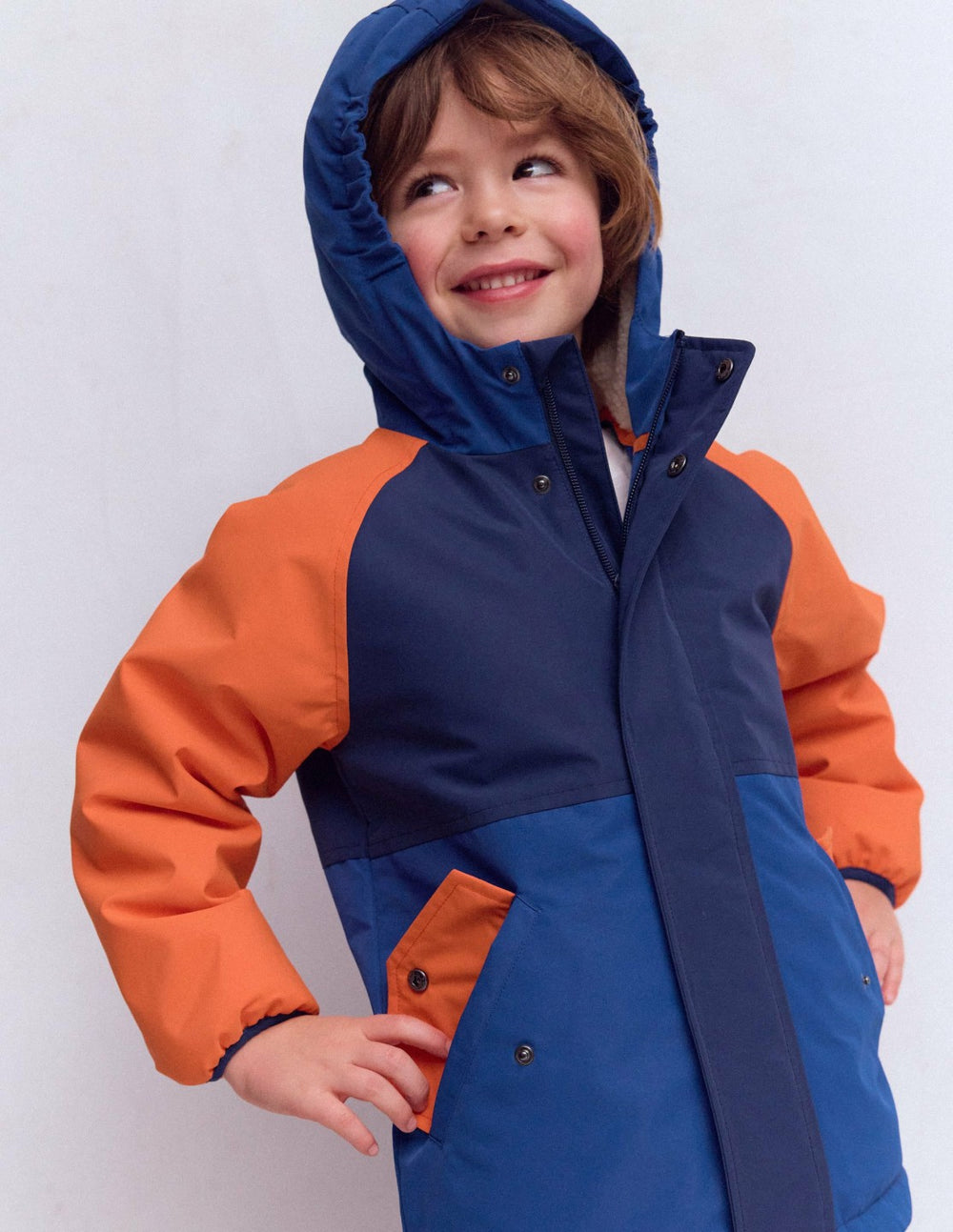 Boys Borg Lined Anorak-Orange Colour Block / Boden Sale