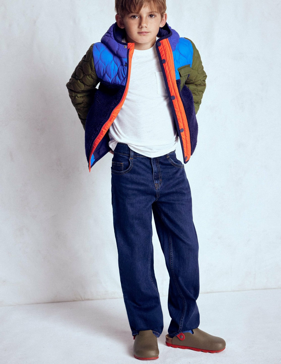 Quilted Borg Jacket-Classic Khaki Colourblock / Boden Discount