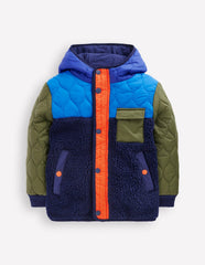 Quilted Borg Jacket-Classic Khaki Colourblock / Boden Discount
