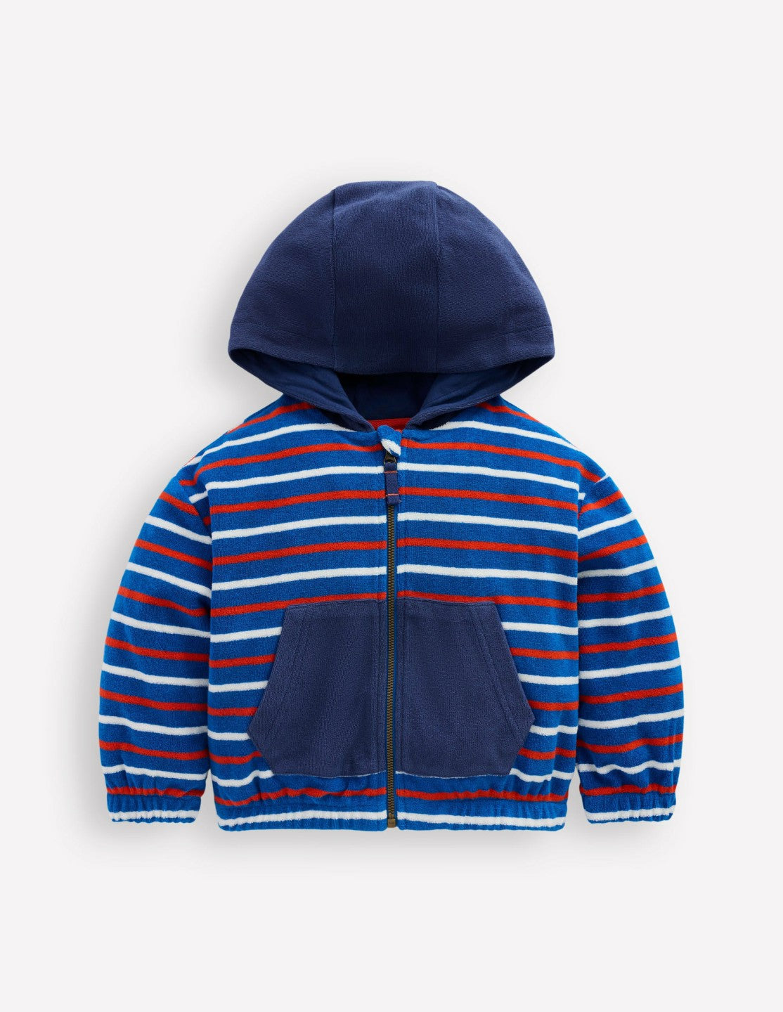 Towelling Zip-through Hoody-Blue Multi Stripe / Boden Discount