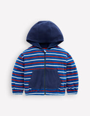 Towelling Zip-through Hoody-Blue Multi Stripe / Boden Discount