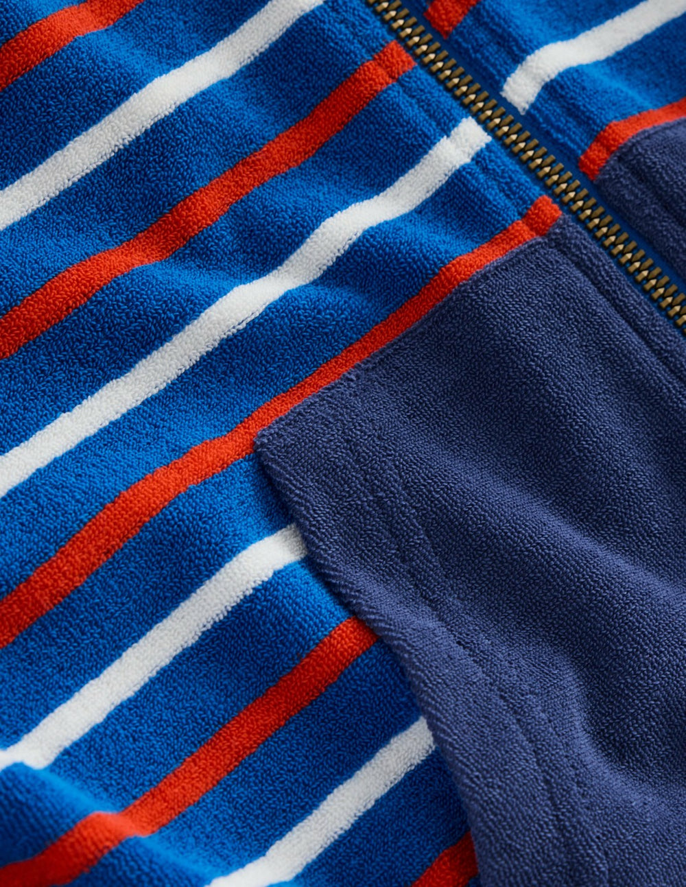 Towelling Zip-through Hoody-Blue Multi Stripe / Boden Discount