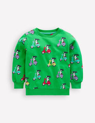 Printed Sweatshirt-Sapling Green Puppy Scooter / Boden Sale