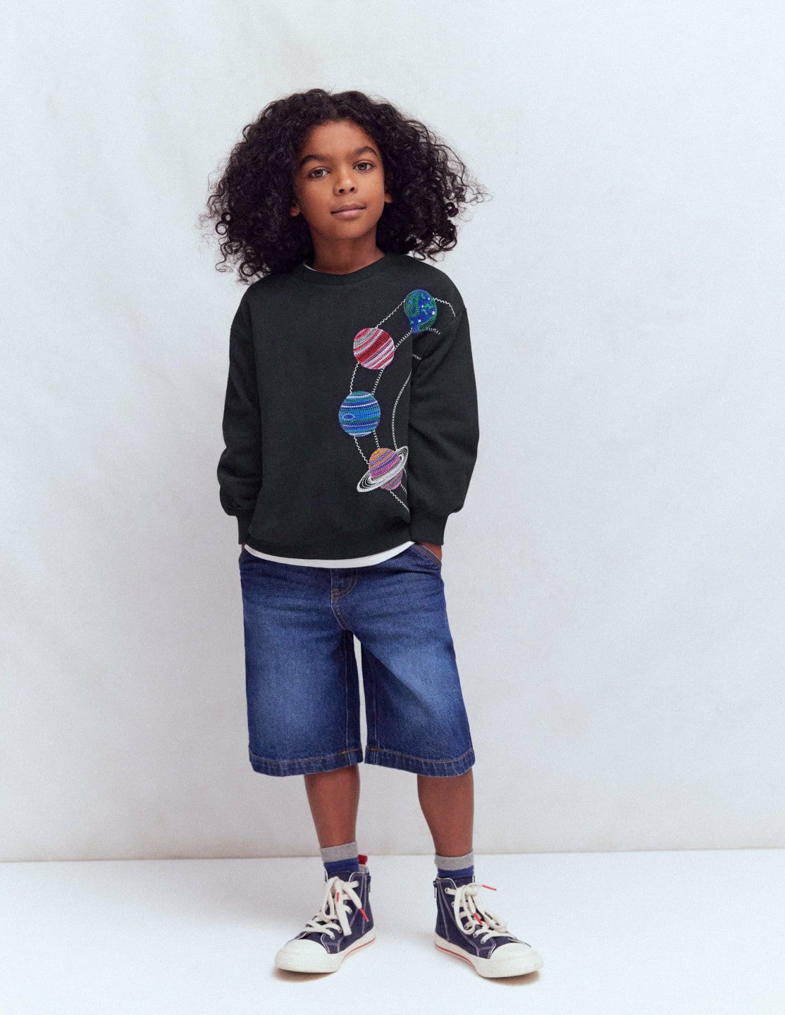 Embroidered Sweatshirt-Shadow Grey Space / Boden Discount
