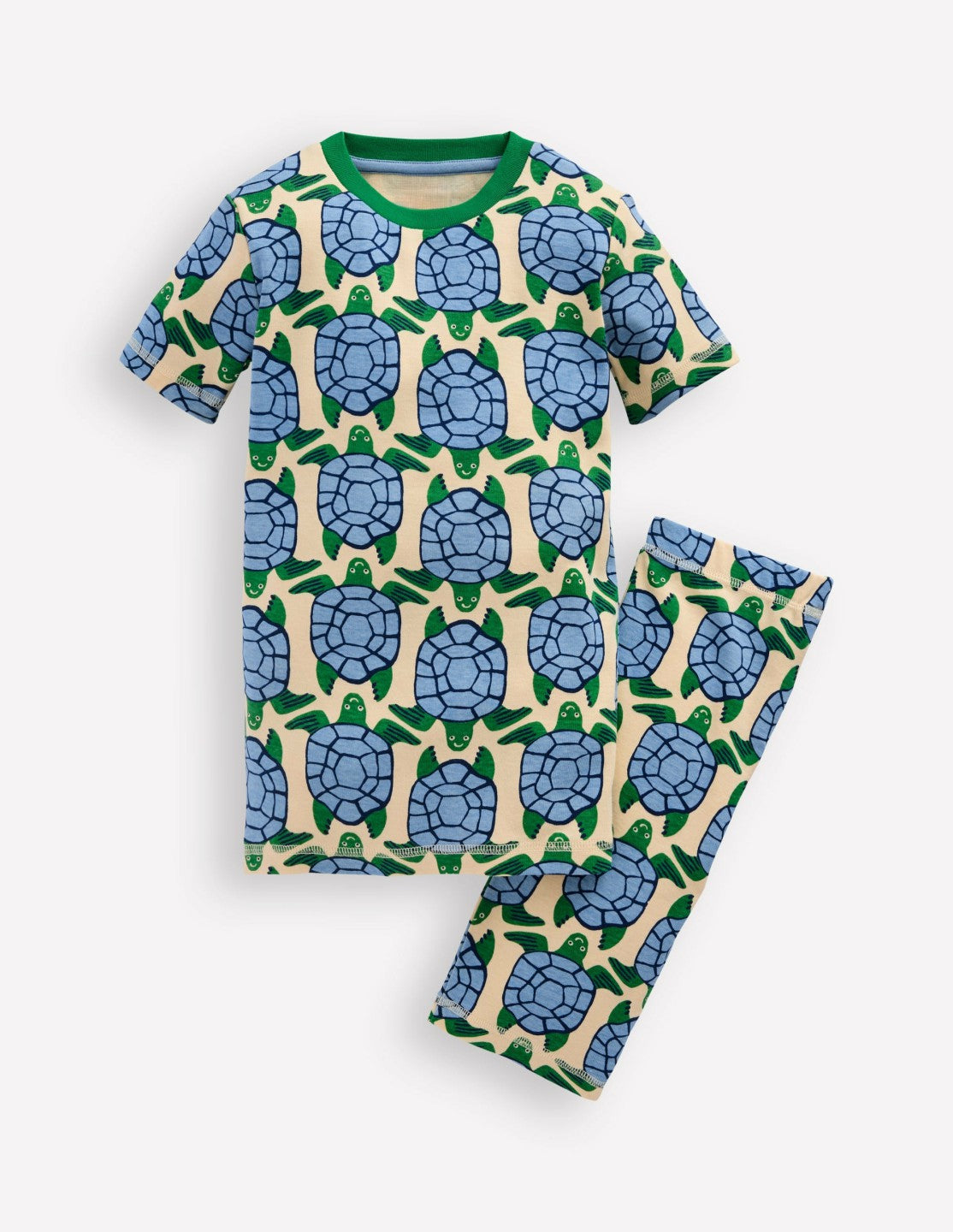 Snug Short John Pajamas-Calico White Turtles / Boden