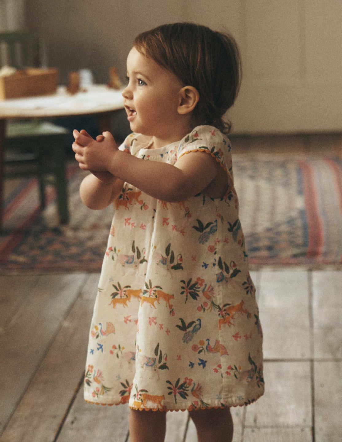 Floaty Shirred Dress-Ivory Jungle Animals / Boden Discount