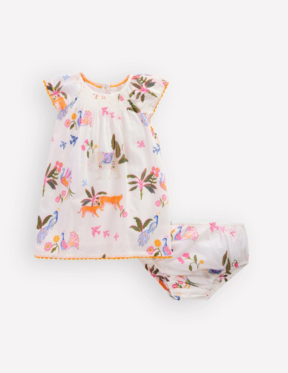 Floaty Shirred Dress-Ivory Jungle Animals / Boden Discount