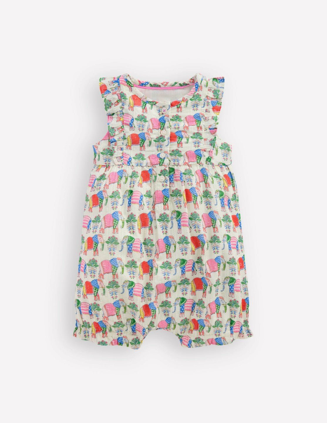 Short Frill Bubble Romper-Multi Elephant Woodblock / Boden On sale