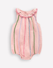 Double Cloth Bubble Romper-Chalk Pink Multi Ric Rac / Boden Discount